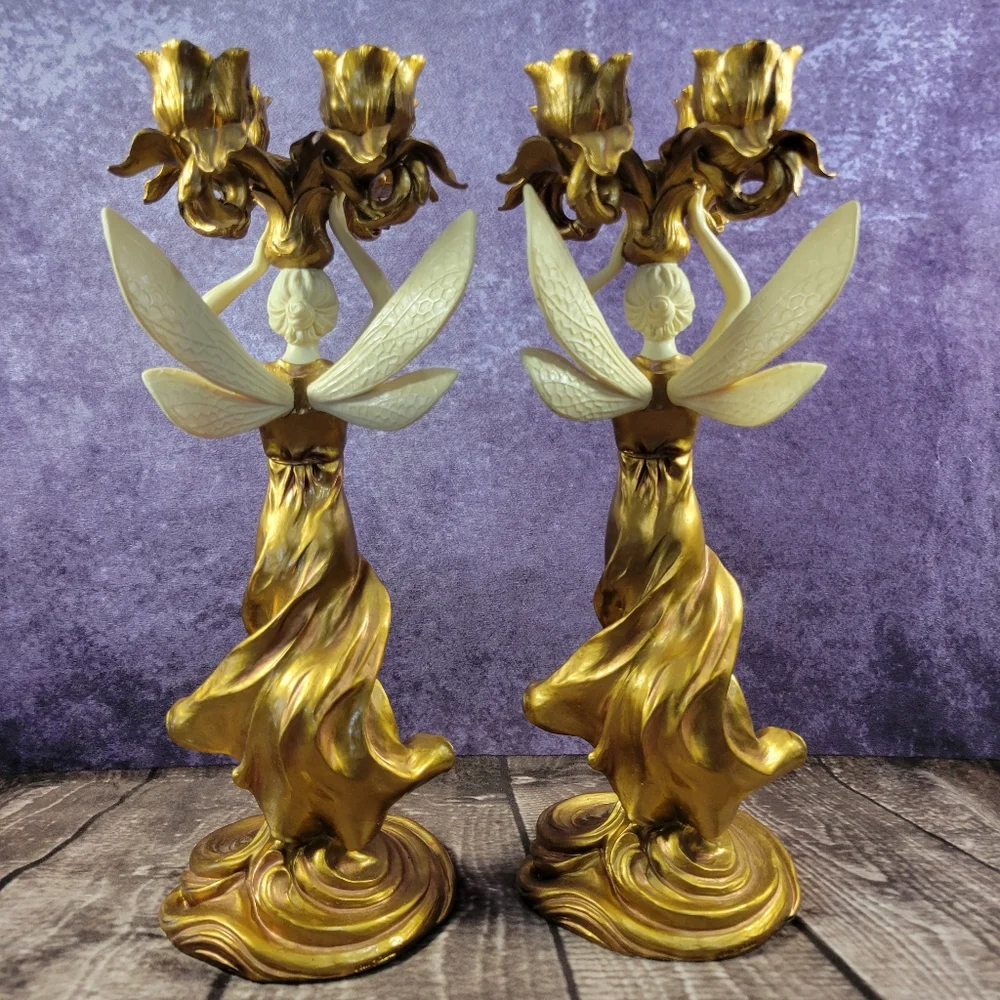 2 Veronese Fairy Holding Candlestick Holder 13‎ 1/8 Inches Tall
